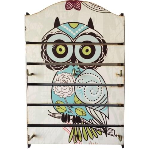Wooden Key Holder Wall Mount 6 Hanger Hook Creative Home Decoration Gift Organization Owl