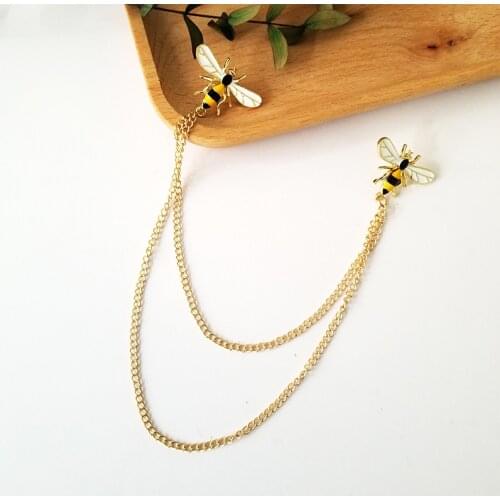 Double Bee Chain Enamel Pins Custom Animal Brooch Lapel Badge Bag Cartoon Jewelry Gift for Kids Friends