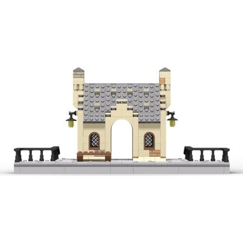 MOC Europe Town Train Station Building Blocks Kit Railway Model Parking Stop Bricks DIY Assembly Architecture Toys For Children