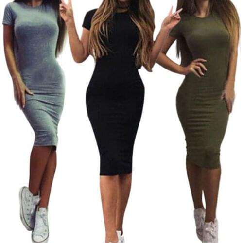 Summer Tunic Pencil Dresses Women Knee-Length Skinny Office Dress Short Sleeve Bandage Slim Bodycon Beach Dress Vestidos Robes
