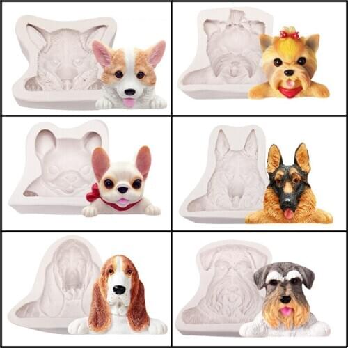 Meibum Corgi Bulldog Silicone Fondant Cake Decorating Mold Dog Shape Polymer Clay Mould Animal Dessert Pastry Baking Tools