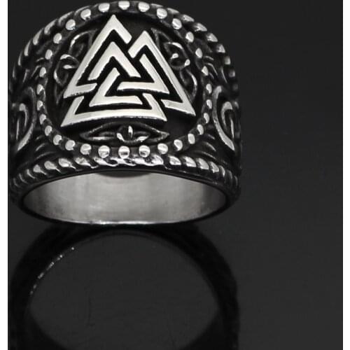 Men norse viking Valknut Knot Scandinavian amulet Valknut Ring Stainless Steel With Valknut Gift Bag
