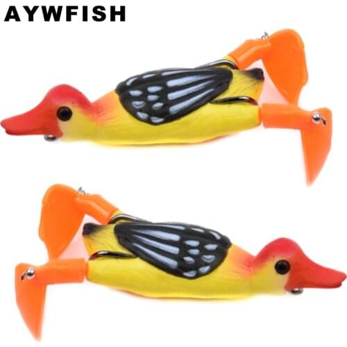 AYWFISH Soft Lure 95mm 12g Floating Rotate Feet Silicone Body Realistic Eyes Simulation Design Ducky Bait Topwater Fishing Duck