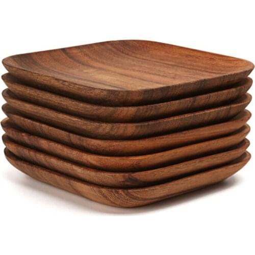 2Pcs Square Wooden Plate Set Premium Acacia Wood Cake Plate Dishes Dessert Serving Tray Wood Sushi Plate Dinnerware Tableware