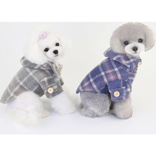 Pet Clothing Dog Clothes Autumn And Winter Clothing Plaid Windbreaker Winter Warm Cotton Coat