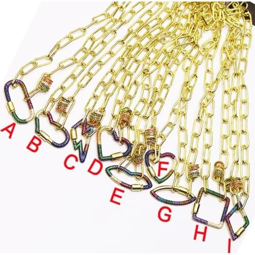 Colorful geometric pendant necklace colorful Buckle pendant necklace Gold color metal chain buckle pendant necklace 8195