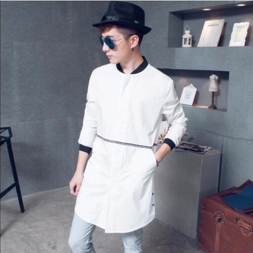 Hot Summer New Mens Clothing Dj Slim Medium-long Shirts Tide Nightclub Personality Casual Long-sleeve Shirt Singer Costumes