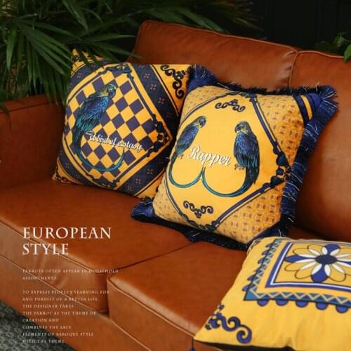 Luxury Parrot Pillow Cases Plush Decorative Cushion Cover With Heavy Tassel Living Room Sofa Car Decorations 18×18 Inches Gold