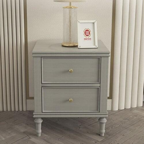American Light Luxury Bedside Table Simple Bedroom Double Drawer Cabinet Modern Solid Wood Storage Locker