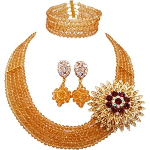 Champagne Gold African Beads Jewelry Set 5DS