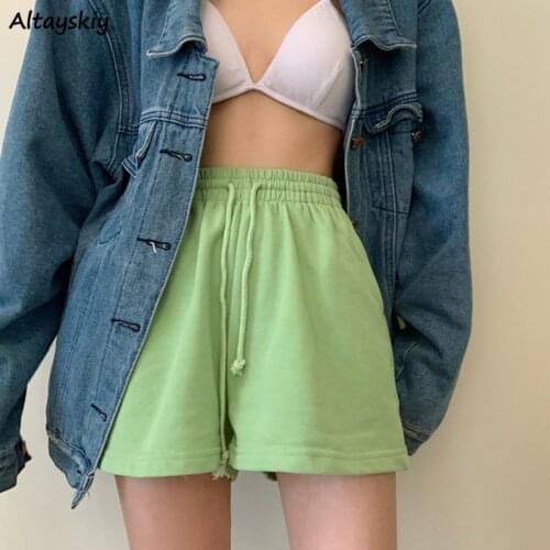 Shorts Women Candy Colors Comfortable High Elasticity Chic Kawaii Girls Casual Drawstring Loose Solid Harajuku Breathable Summer