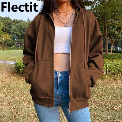 Flectit Zip Up Hoodie Jacket Long Sleeve Drawstring hood Side Pocket Women e-girl Y2K Streetwear