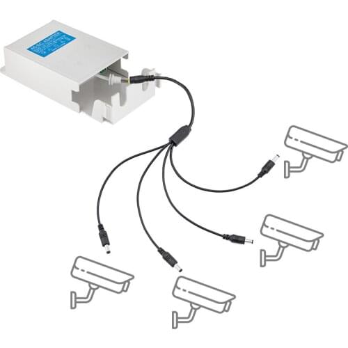 AC DC 12V 3A Outdoor Power Supply With 4 Way Power Splitter Cable 1 Male To 4 Dual Female Cord 2.1mm For IP Camera Outdoor