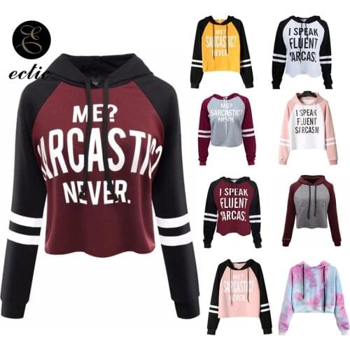Me Sarcastic Never Sweatshirt Crop Top Pullover Poleron Mujer 2020 Splice Color Block Hoodie Women Striped Sleeve Hoodie Casual