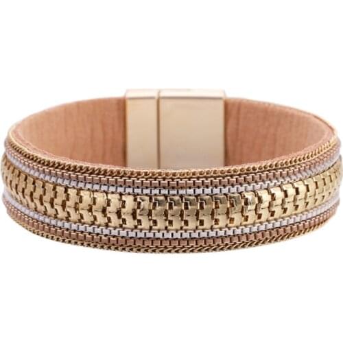 Punk Women Jewelry Chain Leather Bracelet Metal Magnetic Buckle Bracelets Charm Wrist Band Bangles