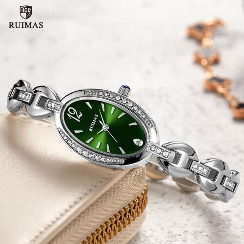 RUIMAS Luxury Watches Women Waterproof Steel Strap Ladies Wristwatches Top Brand Bracelet Green Watch Clock Relogio Feminino 597