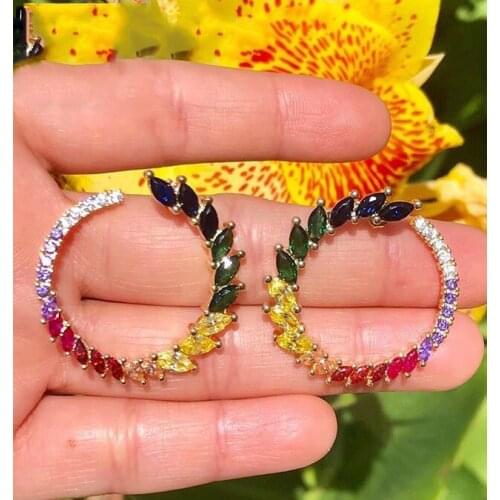 2021 Women luxury new fashion two colors rainbow colorful CZ round circle Big geometry simpe trendy stud earring jewelry