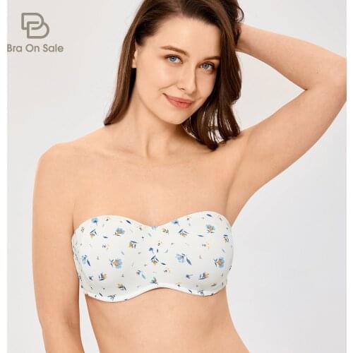 Womens Floral Seamless Minimizer Strapless Bra Plus Size Bandeau Full Coverage Underwire Unlined Bras
