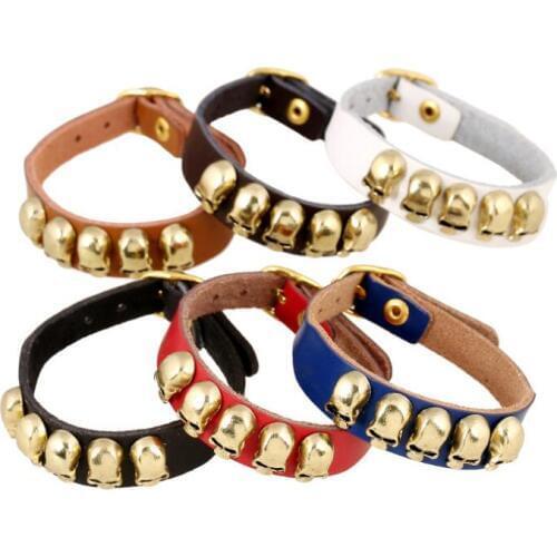 Punk Rock Gothic Women Leather Bracelet Belt Gold Hippie Skull Charm Wristbands Skeleton Bangle Wrap Unisex Fashion Jewelry Gift