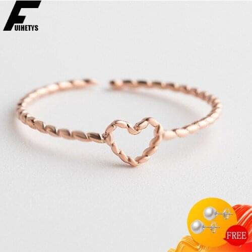 Bali Jelry Fashion 925 Sterling Silver Women Ring Fine Jewelry Accessories Heart-shaped Open Rings for Wedding Engagement Gift