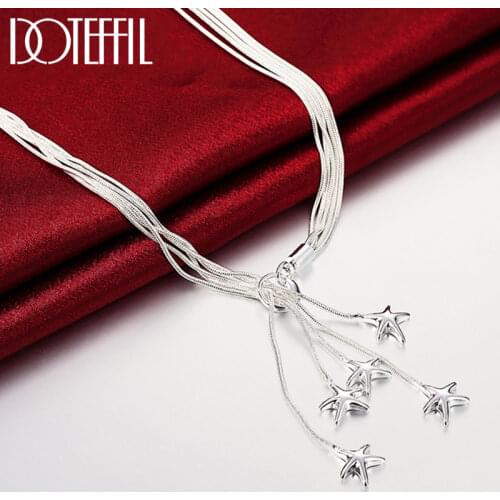 DOTEFFIL 925 Sterling Silver Five Star 18 inches Snake Chain Necklace For Women Charm Wedding Engagement Party Fashion Jewelry