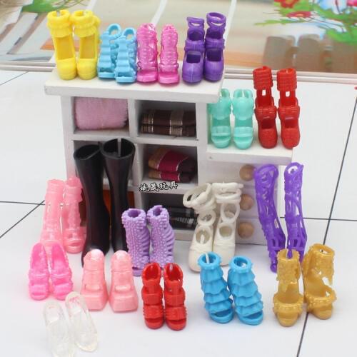 10 Pairs Assorted Colorful Sandals Crystal High Heels Shoes For 30cm doll Doll Accessories Clothes Dress Accessories
