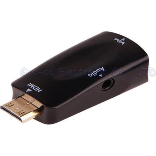 10pcs/lot Gold Plated MINI HDMI TO VGA Adapter Converter with 3.5mm Audio Port
