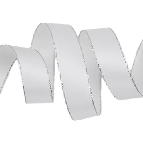 10 Yards/lot) Double Face Silver Edge Printed Satin Ribbon Gift Wedding Lace Fabric Handmade DIY Ribbons Wholesale