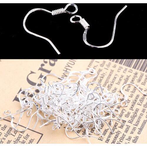100pcs Silver Supplies for Jewelry Finding Plated Earring Hooks Silver Earring Base