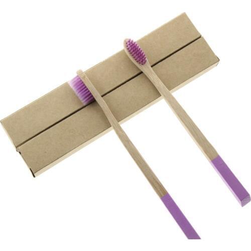 2Pcs/Set 18.5cm Purple Bristle Environmentally Eco Friendly Travel Home Hotel Women Girls Manual Bamboo Tooth Brush Toothbrush