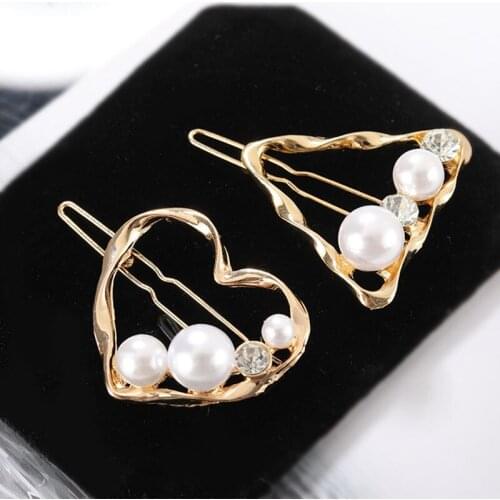 2021 Bride Tiara De Noiva South Korea Ins Simple Retro Geometry Pearl Golden Hairpin One-word Pin Net Headdress Liu Hai Woman