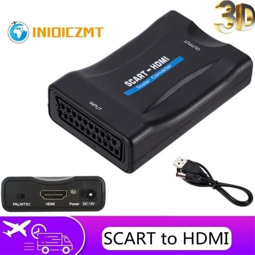 1080P SCART To HDMI-compatible Video Audio Upscale Converter Adapter for HD TV DVD for Sky Box STB Plug and Play DC Cable