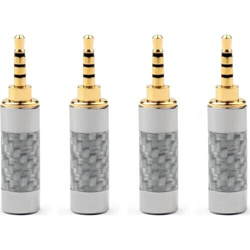 Artudatech 4PCS 2.5mm 4 Pole Audio Plug Gold-plated Carbon Fiber Step Type Silver Jack Connector Parts