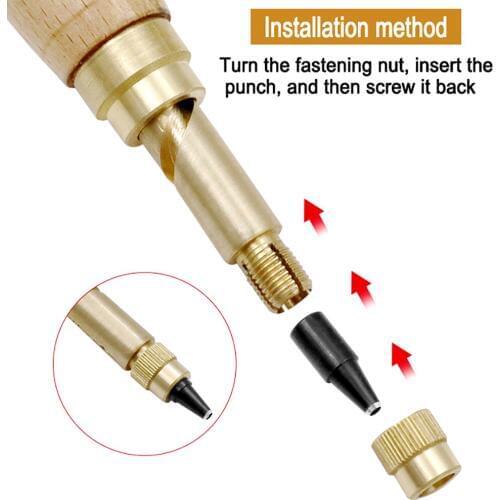 6Pcs Automatic Belt Punch Replaceable Multi-Head Belt Screw Hole Puncher DIY Leather Paper Tool Drill Craft Kit Punch Set D23