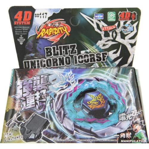 Bayblade New Arrive!! Blitz Unicorno / Striker 4D Metal Fury Spinning Top BB117 With Launcher+Box