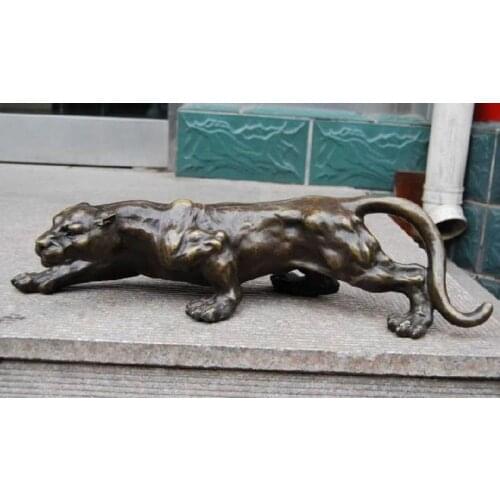 Big Bronze Sculpture Statue Panther Leopard Jaguar Cat Marked Enamel Decoration 100% Brass Bronze