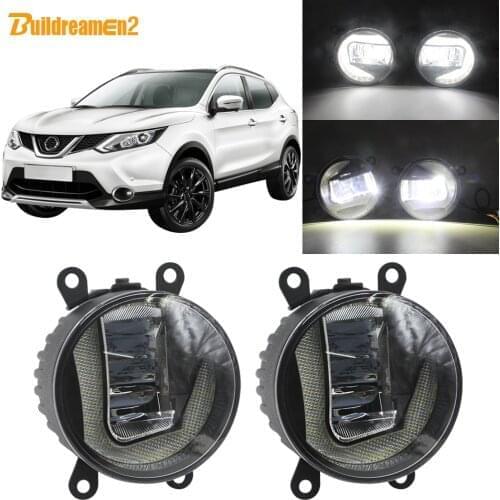 Buildreamen2 2 X Car LED Projector Fog Light + DRL Daytime Running Lamp White 12V Styling For Nissan Qashqai J11 J11_ 2013-2019