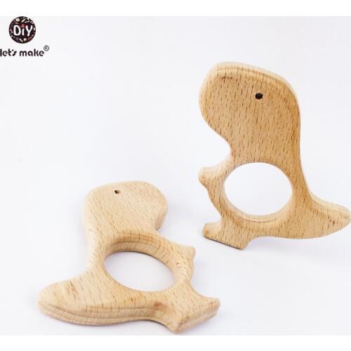Lets make baby teether accessories nursing bracelet 5PC natural Unfinished Wooden Dinosaur Pendant Dinosaur toys grasping