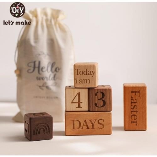 Lets Make 1Set Wooden Milestone Block Baby Growth Commemorative Toy Baby Toy Building Block Beech Wood Bew Born Baby Items Gift