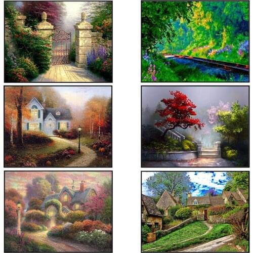 Thomas Landscape Oil Painting Rose Cottage Pastoral Scenery Living Room Sofa Wall Background Art Poster Decorative Painting