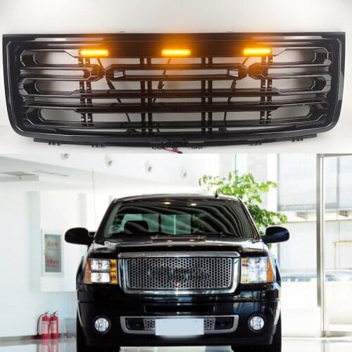 Racing Grille Fit For GMC Sierra 1500 2007 2008 2009 2010 2011 2012 2013 ABS Gloss Black Grille