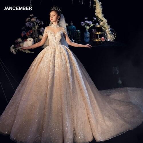 HLF03 Wedding Dresses Princesse High Neck Full Sleeve Appliques Lace Luxury Ball Gown Suknia ślubna Vestido Casamento