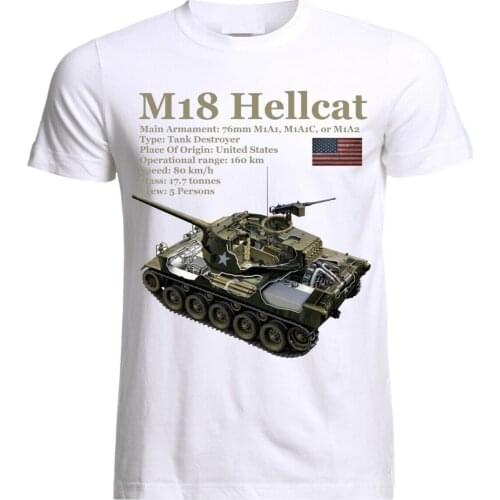 M18 hellkat Tank Panzer Armure WW2 Army was USA Summer mens blueprint cotton T shirt