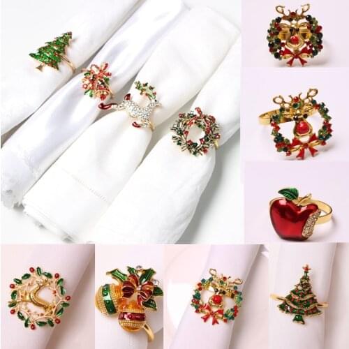 Metal Christmas Tree Napkin Rings Bow Flower Wreath Mouth Ring Wedding Banquet Hotel Table Supplies Circle Decoration Gifts