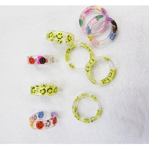 100pieces inner size17mm diy round smile face Rings Cute finger Rings For Woman girls Jewelry fashion trendy 2021 new wholesale