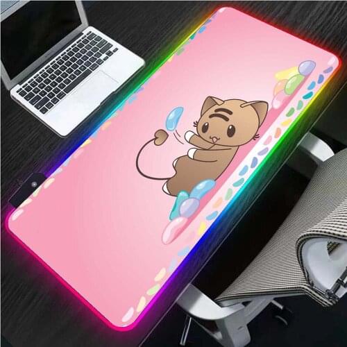 Cute Pink Cat RGB Kawaii Mouse Pad Glowing LED Laptop Gaming Accessories Keyboard Carpet Mat Anime Mouse Pad XxL Gaming Desk