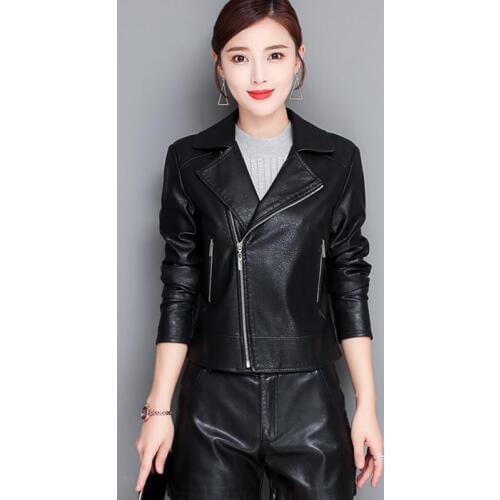 Plus Size Motorcycle Leather Jacket Women Jackets Spring 2021 New Female Leather Clothing Short Slim Women Leather Coat Black