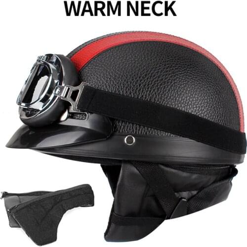 Motorcycle Leather Vintage Helmet Half Casco Moto Motorcycle Open Face Retro Half Helmet Chopper Biker Pilot