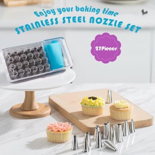 Nozzle Set 27Pieces 430 Stainless Steel Christmas Wedding Party Pastry Nozzles Cream Icing Piping Fondant Bake Decorating Tools