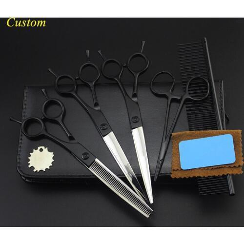Custom 5 kit japan 440c 7 inch color Pet dog grooming hair scissors cutting shears pet thinning barber hairdressing scissors set